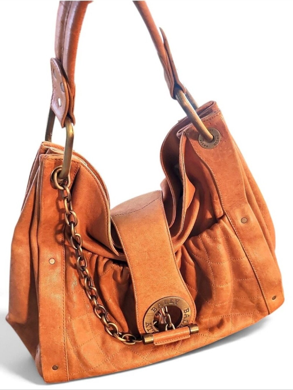 Bally Tan Leather Chain-Detail Shoulder Bag